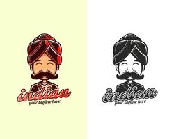 Indisch chef karakter gekleurde logo ontwerp tekenfilm. Indisch chef mascotte logo ontwerp sjabloon vector