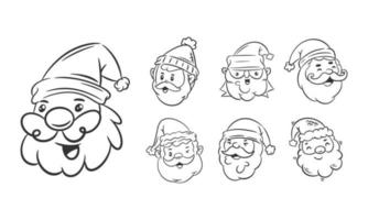 schattig gezicht de kerstman claus en hoeden hand- getrokken kleur vector