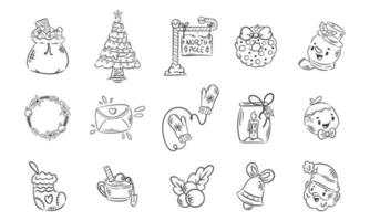 hand- getrokken kleur Kerstmis pictogrammen nieuw jaar decoratie vector