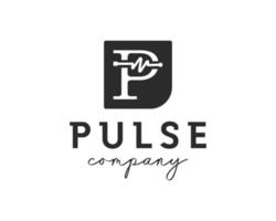 brief p met pulse symbool. gezondheidszorg logo ontwerp sjabloon vector