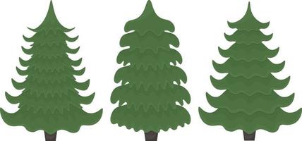 Kerstmis bomen. een reeks van drie Kerstmis bomen van verschillend vormen. groen Spar bomen. drie pijnboom bomen vector illustratie Aan een wit achtergrond