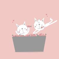 schattig en lief hand- getrokken kat en vis, gelukkig Valentijnsdag dag, liefde concept, vlak vector illustratie tekenfilm karakter kostuum ontwerp