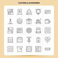 schets 25 kleding accessoires icoon reeks vector lijn stijl ontwerp zwart pictogrammen reeks lineair pictogram pak web en mobiel bedrijf ideeën ontwerp vector illustratie