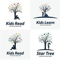 reeks van kinderen lezen logo, boom onderwijs logo ontwerp Sjablonen vector