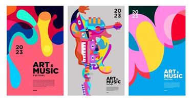 zomer kleurrijk kunst en muziek- festival poster en Hoes sjabloon 2023 vector