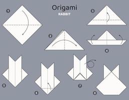 zelfstudie konijn origami regeling. geïsoleerd origami elementen Aan grijs achtergrond. origami voor kinderen. stap door stap hoe naar maken origami konijn. vector illustratie.