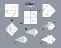 zelfstudie pijlstaartrog origami regeling. geïsoleerd origami elementen Aan grijs achtergrond. origami voor kinderen. stap door stap hoe naar maken origami pijlstaartrog. vector illustratie.
