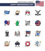 4e juli Verenigde Staten van Amerika gelukkig onafhankelijkheid dag icoon symbolen groep van 16 modern vlak gevulde lijnen van dag ballonnen bier Amerikaans ijs sport bewerkbare Verenigde Staten van Amerika dag vector ontwerp elementen