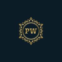 brief pw logo met luxe goud sjabloon. elegantie logo vector sjabloon.