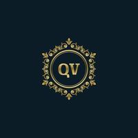 brief qv logo met luxe goud sjabloon. elegantie logo vector sjabloon.
