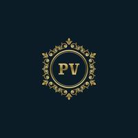 brief pv logo met luxe goud sjabloon. elegantie logo vector sjabloon.