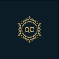 brief qc logo met luxe goud sjabloon. elegantie logo vector sjabloon.