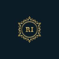 brief ri logo met luxe goud sjabloon. elegantie logo vector sjabloon.