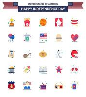 gelukkig onafhankelijkheid dag pak van 25 flats tekens en symbolen voor worst voedsel bal Verenigde Staten van Amerika vrije tijd bewerkbare Verenigde Staten van Amerika dag vector ontwerp elementen