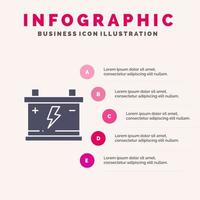 accumulator accu macht auto solide icoon infographics 5 stappen presentatie achtergrond vector