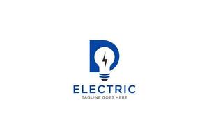 d brief logo ontwerp met licht lamp en bliksem bout. elektrisch bout brief logo. vector