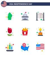 gelukkig onafhankelijkheid dag pak van 9 flats tekens en symbolen voor overvloed amerikaans wit bloem dag bewerkbare Verenigde Staten van Amerika dag vector ontwerp elementen