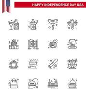 4e juli Verenigde Staten van Amerika gelukkig onafhankelijkheid dag icoon symbolen groep van 16 modern lijnen van gebouw adelaar teken vogel Amerikaans bewerkbare Verenigde Staten van Amerika dag vector ontwerp elementen