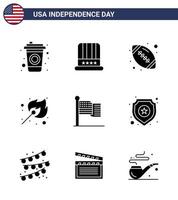 bewerkbare vector lijn pak van Verenigde Staten van Amerika dag 9 gemakkelijk solide glyphs van dankzegging Amerikaans rugby buitenshuis brand bewerkbare Verenigde Staten van Amerika dag vector ontwerp elementen