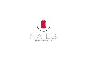 eerste brief j met nagels logo. vector icoon bedrijf teken sjabloon voor schoonheid industrie, nagel salon, manicuren, boetiek, kunstmatig procedures.