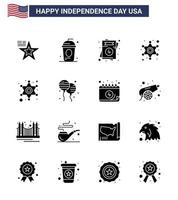 gelukkig onafhankelijkheid dag 4e juli reeks van 16 solide glyphs Amerikaans pictogram van bloon ster onafhankelijkheid Politie bruiloft bewerkbare Verenigde Staten van Amerika dag vector ontwerp elementen