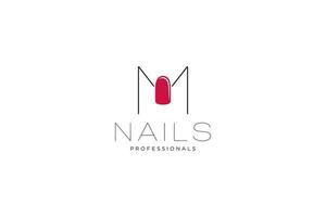 eerste brief m met nagels logo. vector icoon bedrijf teken sjabloon voor schoonheid industrie, nagel salon, manicuren, boetiek, kunstmatig procedures.