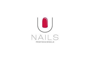 eerste brief u met nagels logo. vector icoon bedrijf teken sjabloon voor schoonheid industrie, nagel salon, manicuren, boetiek, kunstmatig procedures.