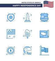 4e juli Verenigde Staten van Amerika gelukkig onafhankelijkheid dag icoon symbolen groep van 9 modern blues van verkoudheid vlag Washington land veiligheid bewerkbare Verenigde Staten van Amerika dag vector ontwerp elementen
