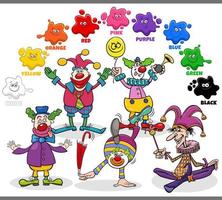 eenvoudig kleuren voor kinderen met groep van tekenfilm kleurrijk clowns vector