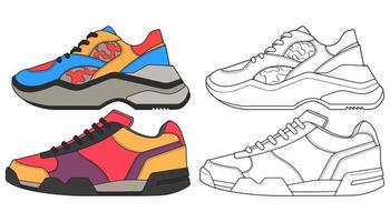 reeks uit sneaker schoen . concept. vlak ontwerp. vector illustratie. sportschoenen in vlak stijl.