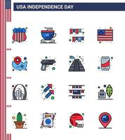 reeks van 16 Verenigde Staten van Amerika dag pictogrammen Amerikaans symbolen onafhankelijkheid dag tekens voor Wisconsin staten Gorzen kaart vlag bewerkbare Verenigde Staten van Amerika dag vector ontwerp elementen