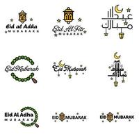 eid mubarak pak van 9 Islamitisch ontwerpen met Arabisch schoonschrift en ornament geïsoleerd Aan wit achtergrond eid mubarak van Arabisch schoonschrift vector