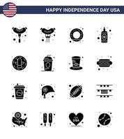 groep van 16 solide glyphs reeks voor onafhankelijkheid dag van Verenigde staten van Amerika zo net zo onafhankelijkheid drinken wijn cole adelaar bewerkbare Verenigde Staten van Amerika dag vector ontwerp elementen