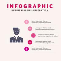 Mens gebruiker leerling leraar avatar solide icoon infographics 5 stappen presentatie achtergrond vector