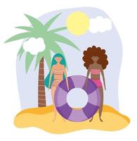vrouwen op het strand die zomeractiviteiten doen vector