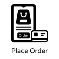 een mobiel boodschappen doen aanduiding online boodschappen doen icoon in glyph ontwerp vector