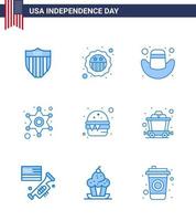 reeks van 9 Verenigde Staten van Amerika dag pictogrammen Amerikaans symbolen onafhankelijkheid dag tekens voor voedsel hamburger Amerikaans Politie teken Politie bewerkbare Verenigde Staten van Amerika dag vector ontwerp elementen