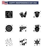 gelukkig onafhankelijkheid dag Verenigde Staten van Amerika pak van 9 creatief solide glyphs van chips leger officier veiligheid Verenigde Staten van Amerika bewerkbare Verenigde Staten van Amerika dag vector ontwerp elementen