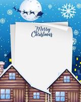 blanco papier met Merry Christmas-lettertype-logo in de stad bij nachtscène vector