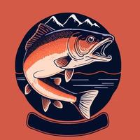 wijnoogst Zalm visvangst illustratie voor logo, embleem, mascotte of poster vector