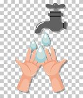 hand met waterkraan geïsoleerd op transparante achtergrond vector