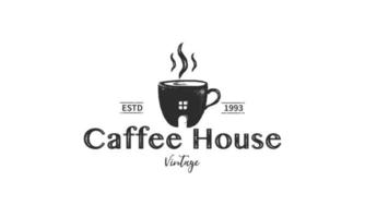 wijnoogst koffie huis logo ontwerp of cafe huis logo sjabloon vector