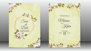 elegant bloemen bruiloft uitnodiging sjabloon met waterverf achtergrond vector