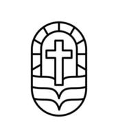 religie lijn kruis en Open boek vector logo kerk icoon illustratie geïsoleerd. Jezus Christus Aan Golgotha is centrum Christendom. god vergiffenis voor mensen