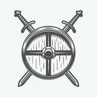 wijnoogst vikingen logo, embleem, insigne in retro stijl. monochroom grafisch kunst. vector illustratie.