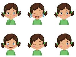 schattig kind gezicht uitdrukking emoji emoticon reeks vector
