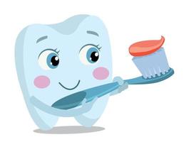 schattig tand jongen en meisje emoji met tandpasta, tandenborstel en schittert. vlak ontwerp tekenfilm glimlachen karakter vector illustratie. gelukkig tanden houdt borstel en Plakken. kinderen tanden hygiëne concept