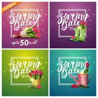 set vierkante lente korting banners met bloemen. vector