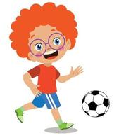 schattig jongen spelen met voetbal bal vector