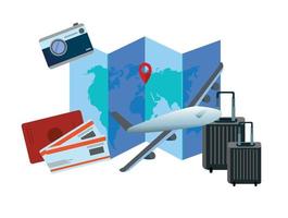 bagage en vliegtuigen geplaatst Aan de paspoort voor maken reclame media toerisme en allemaal voorwerp vector